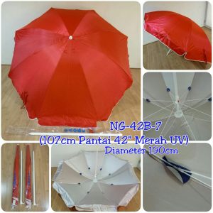 NAGOYA ^ NG-42B-07 ' PAYUNG PANTAI 42" MERAH UV DALAM SILVER